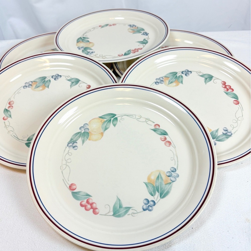 Vtg Corelle Abundance  Dinner Plates Set of 6 Fruit Wreath Corning Cottagecore